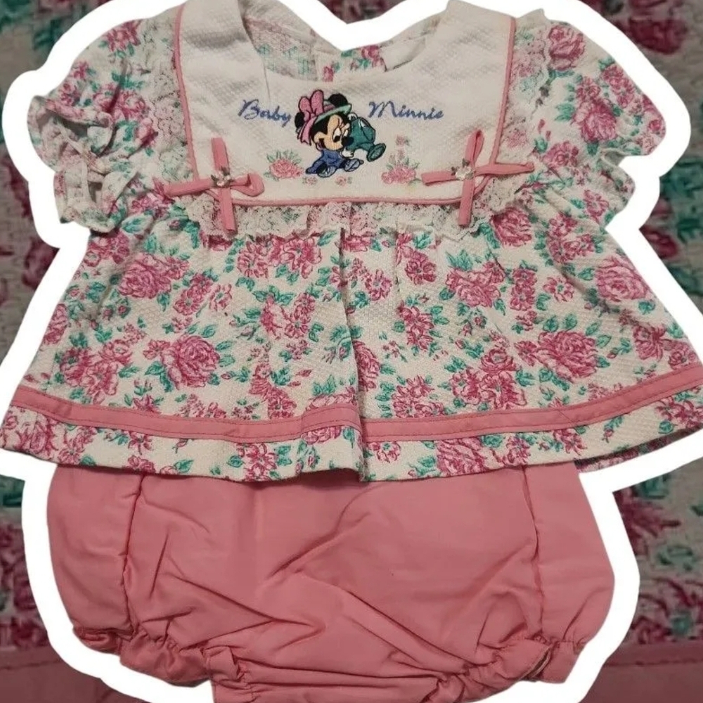 Disney Baby Minnie Floral Diaper Cover Set - Pink and White